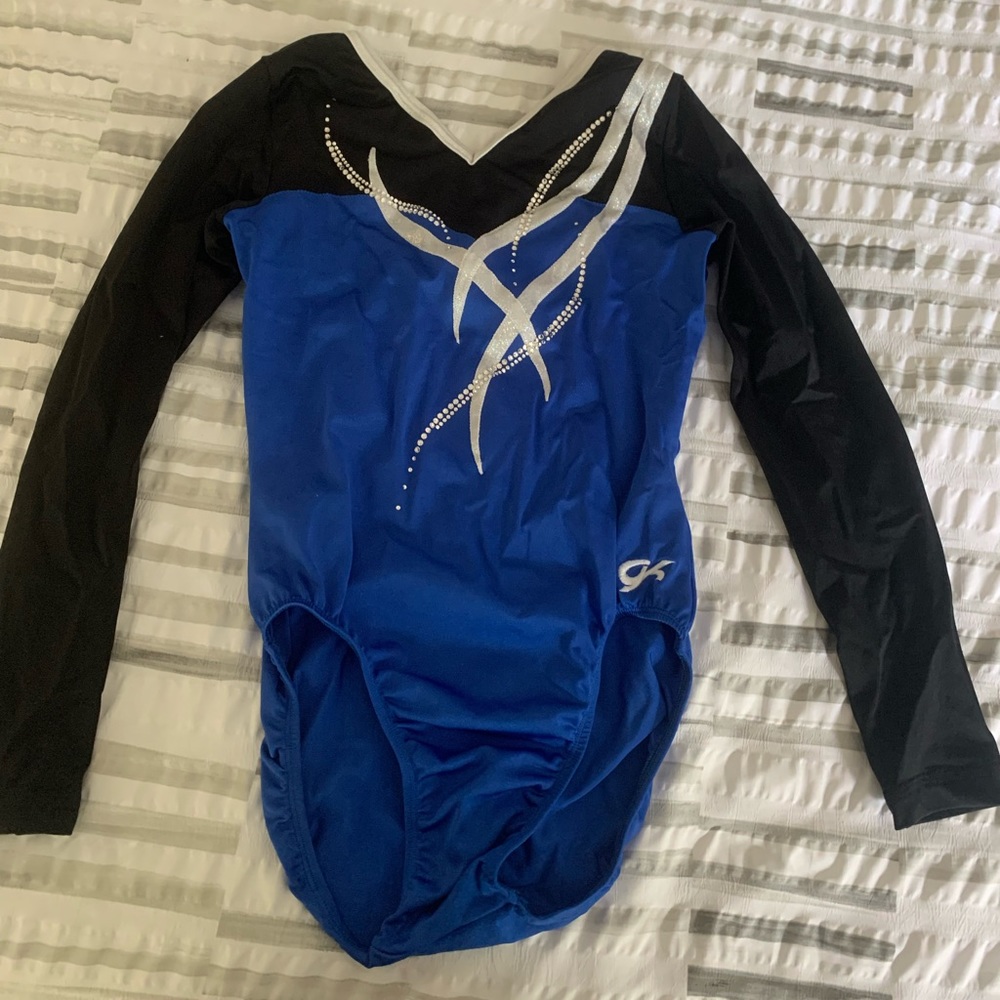 Blue, black, and white GK long-sleeve leotard in size Adult X-Large (AXL)